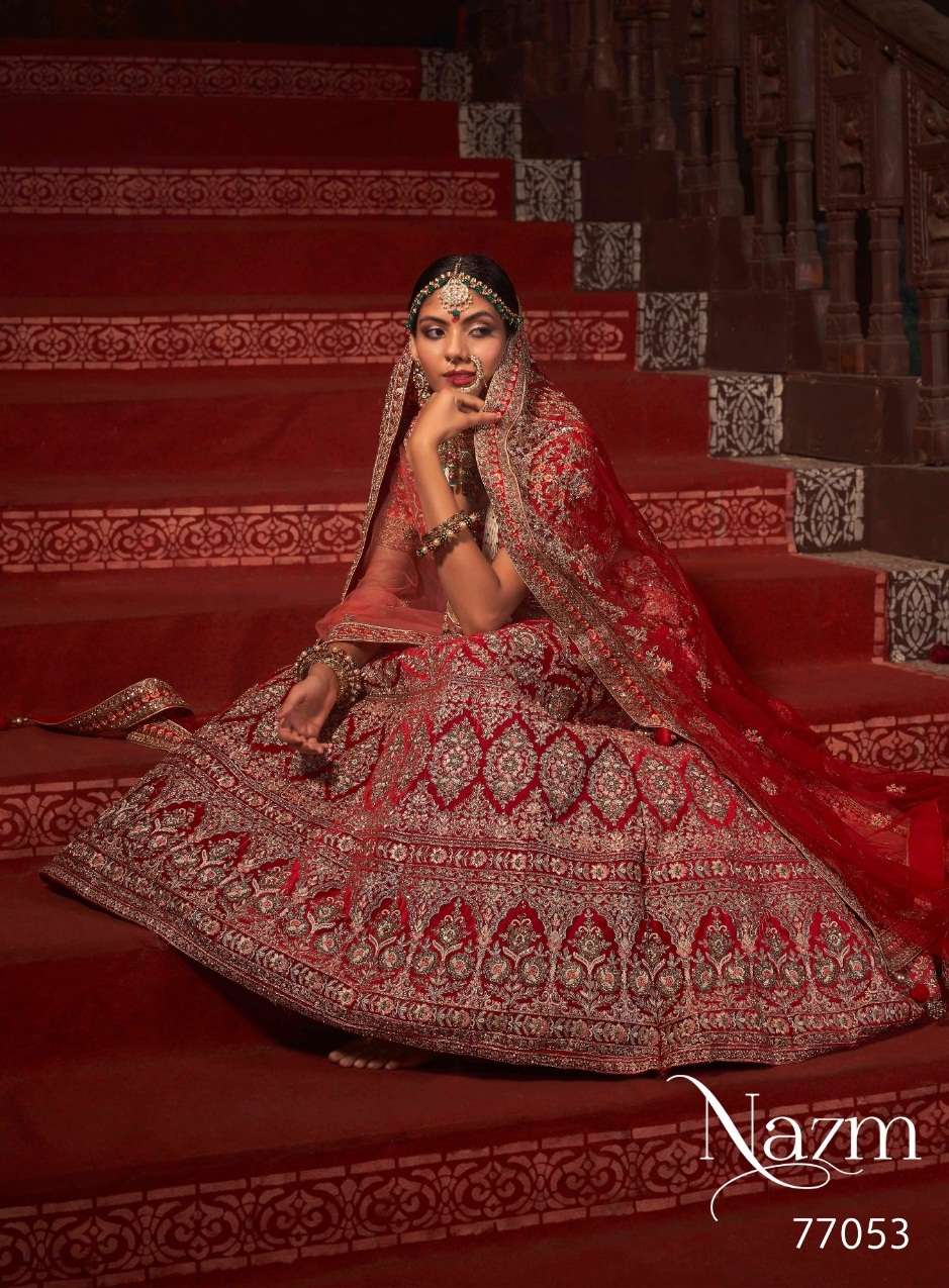 Red Silk Heavy Bridal Lehenga - CCFA1035 from saree.com