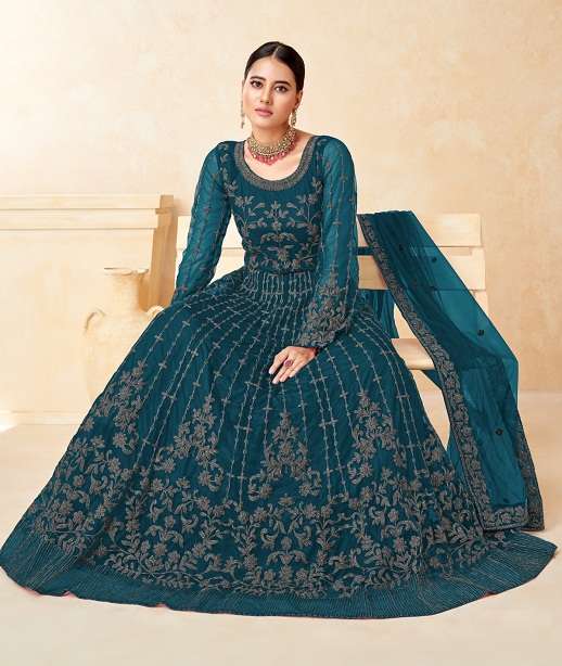 DESIGNER ANARKALI GOWN SALWAR SUIT FOR WEDDING PARTY WEAR IN NET FABRIC ANY ANJUBAA 10081-10084