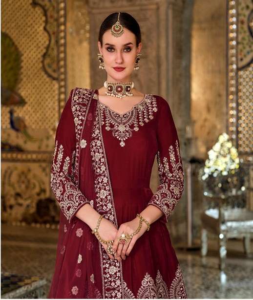 INDIAN DESIGNER FANCY WEDDING PARTY WEAR LONG ANARKALI SALWAR SUIT IN VELVET FABRIC SENHORA DRESSES 2042