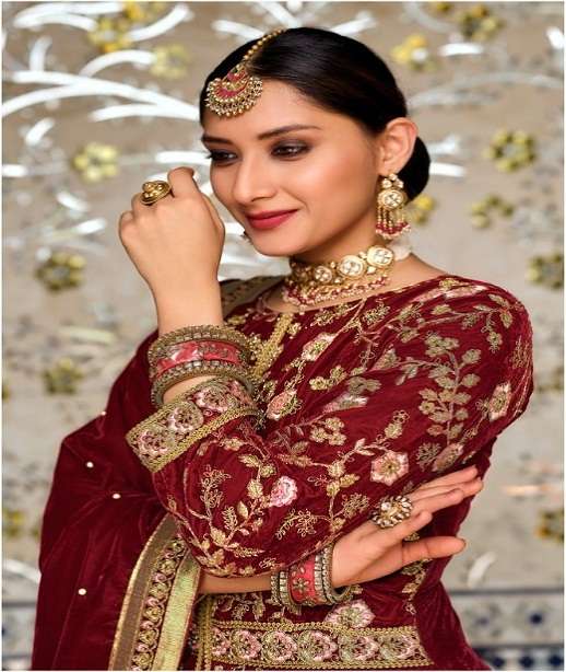 INDIAN DESIGNER FANCY WEDDING PARTY WEAR LONG ANARKALI SALWAR SUIT IN VELVET FABRIC SENHORA DRESSES 2044