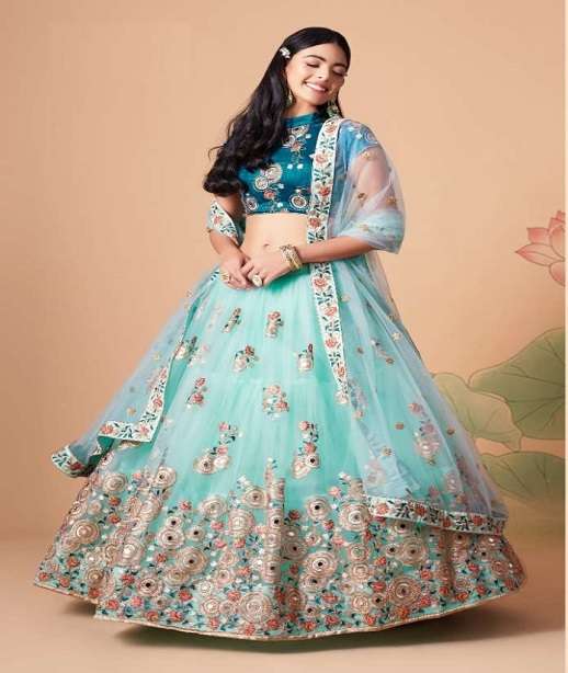 INDIAN BOLLYWOOD DESIGNER FANCY WEDDING PARTY WEAR NET FABRIC LEHENGA WITH THREAD SEQUENCE 7315-7326