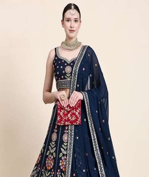 INDIAN BOLLYWOOD DESIGNER FANCY WEDDING PARTY WEAR GEORGETTE FABRIC LEHENGA WITH THREAD SEQUENCE ANANTESH SM5021-5025