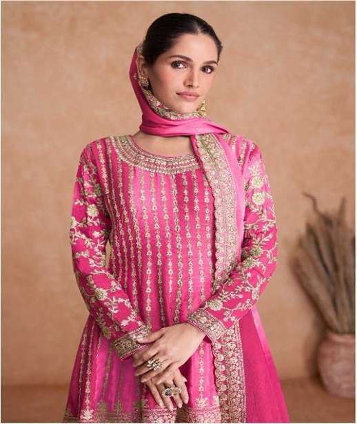 DESIGNER FANCY PARTY WEAR READYMADE FANCY REAL CHINON SHARARA SALWAR SUIT AF VAANI 7407 COLOR