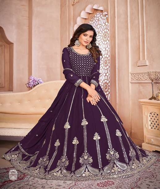 DESIGNER WEDDING PARTY WEAR FAUX GEORGETTE ANARKALI SALWAR SUIT GOWN WITH DUPATTA ANY 6701-6704