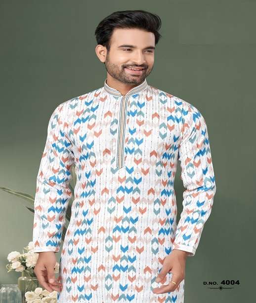 DESIGNER FANCY WEDDING PARTY WEAR HEAVY PRINTED COTTON MENS INDIAN KURTA OUT DST 4001-4006