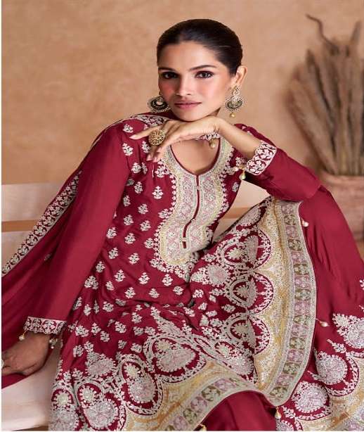 DESIGNER INDIAN WEDDING PARTY WEAR REAL CHINON FANCY SHARARA SALWAR SUIT GL 7403 COLOR