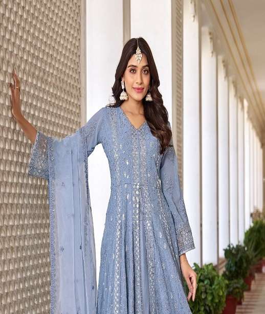 DESIGNER FANCY WEDDING PARTY WEAR ART FAUX GEORGETTE ANARKALI SALWAR SUIT GOWN DST SABAH 1020 COLOR