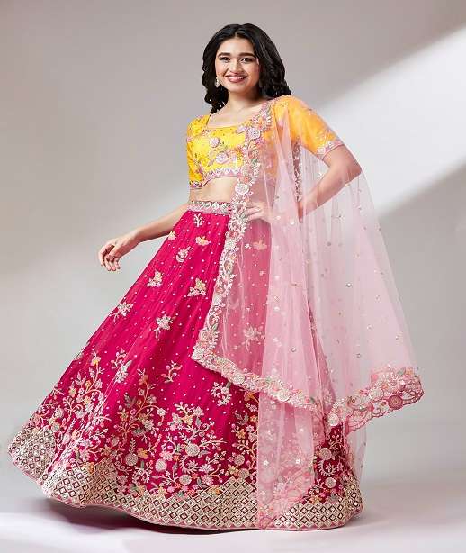 DESIGNER TRENDY STYLISH FANCY WEDDING PARTY WEAR GEORGETTE LEHENGA CHOLI SMM PC 1 TO 2