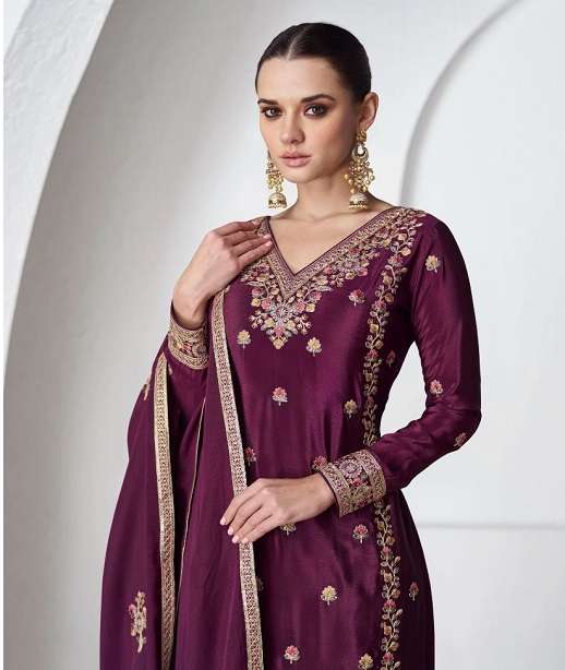 DESIGNER FANCY WEDDING PARTY WEAR CHINON SILK PALLAZO SHARARA SALWAR SUIT AF NAZRANA 9951-9954