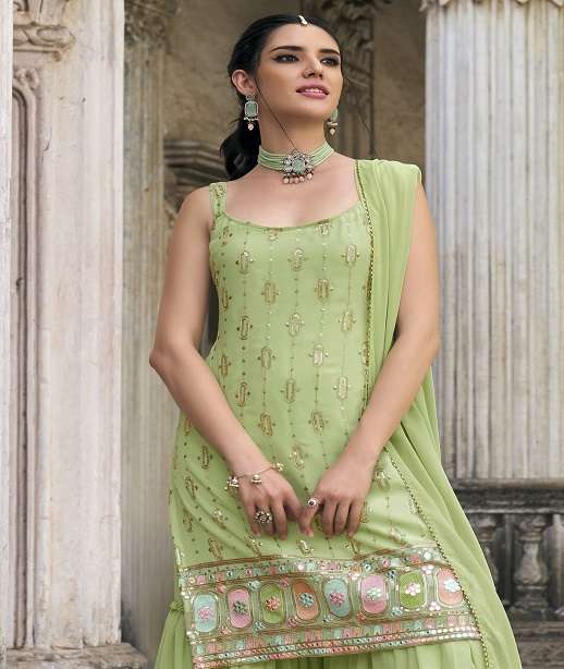 DESIGNER FANCY WEDDING PARTY WEAR INDIAN GEORGETTE SHARARA PALAZZO SALWAR SUIT IBTIDA 2058-2061