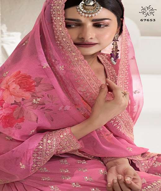 DESIGNER FANCY WEDDING PARTY WEAR INDIAN PEACH SHARARA PALAZZO SALWAR SUIT RH SHALINI 67651-67656