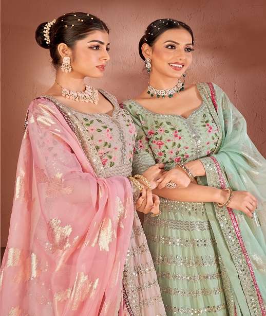 DESIGNER PREMIUM INDIAN WEDDING BRIDAL PARTY WEAR GEORGETTE SILK LEHENGA CHOLI SM ANTSH MAHARANI 6007-6011