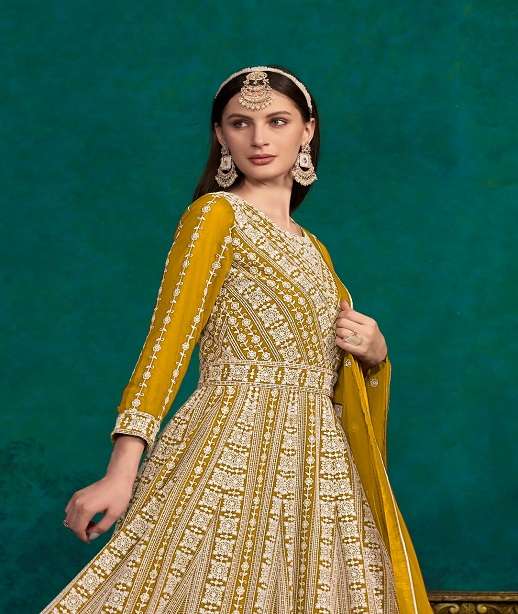 DESIGNER WEDDING PARTY WEAR FAUX GEORGETTE ANARKALI SALWAR SUIT GOWN WITH DUPATTA ANY 9201-9204