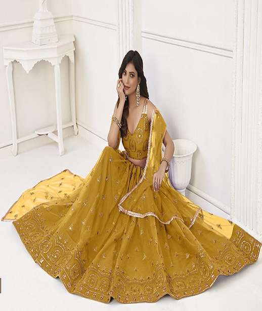 INDIAN BOLLYWOOD DESIGNER FANCY WEDDING PARTY WEAR BUTTERFLY NET LEHENGA CHOLI SM NRY 2124 COLOR