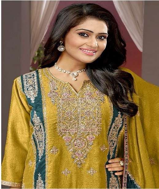 DESIGNER FANCY WEDDING PARTY FESTIVAL WEAR VICHITRA SILK STARIGHT PAKISTANI SALWAR SUIT SRH 1072 COLOR