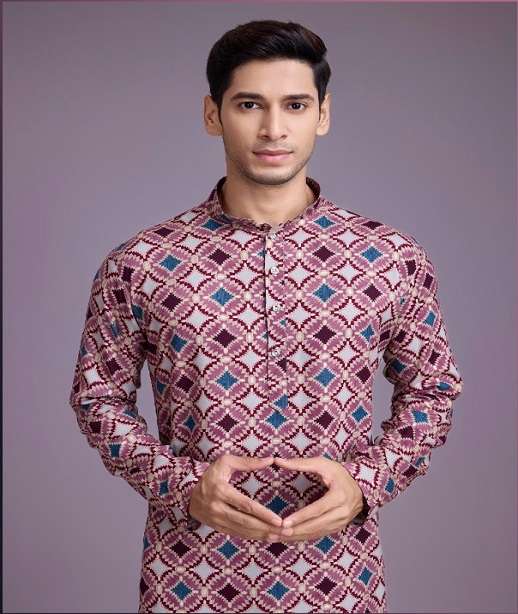 DESIGNER FANCY WEDDING PARTY WEAR HEAVY RAYON COTTON READY TO WEAR MENS INDIAN KURTA KF VASTRA 6011-6015