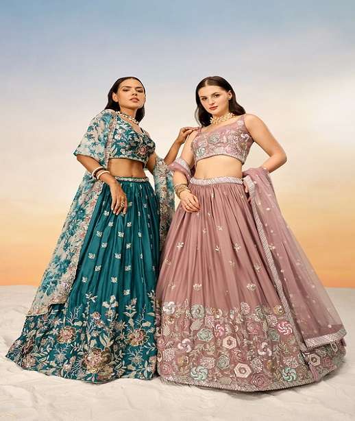 DESIGNER FANCY WEDDING PARTY WEAR INDIAN GEORGETTE LEHENGA CHOLI SM PAL 6027 COLOR