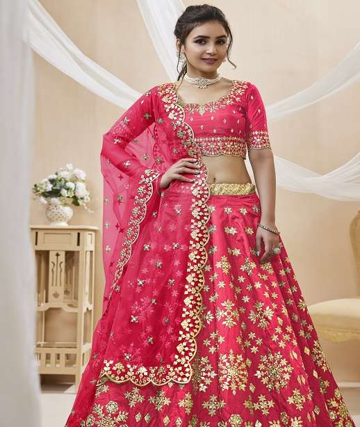 DESIGNER FANCY WEDDING PARTY WEAR INDIAN ART SILK BRIDAL LEHENGA CHOLI WITH NET DUPATTA ZC ANGELIC 501-506