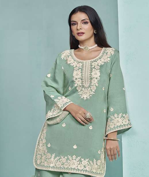 DESIGNER WEDDING PARTY WEAR CHANDERI SILK SHARARA SALWAR SUIT ANJB 9501-9504