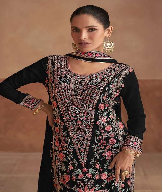 INDIAN DESIGNER FANCY WEDDING PARTY WEAR CHINON PAKISTANI STRAIGHT SALWAR SUIT GL SAJDA 1001 COLOR