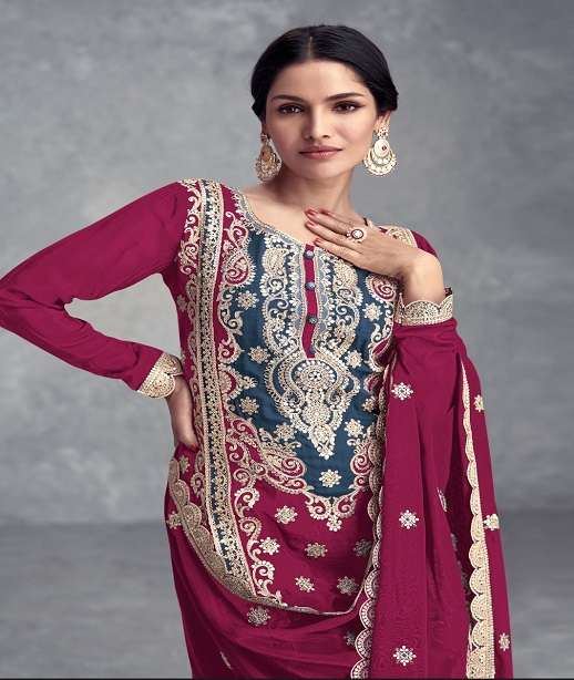 INDIAN DESIGNER FANCY WEDDING PARTY WEAR CHINON SILK PALLAZO SHARARA SALWAR SUIT GL SAYRA 7482 COLOR