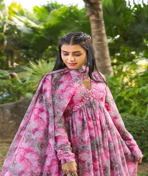 WESTERN WEAR DESIGNER FLORAL PRINTED GEORGETTE MAXI DRESS FOR MONSOON WEAR AHVN 906-910