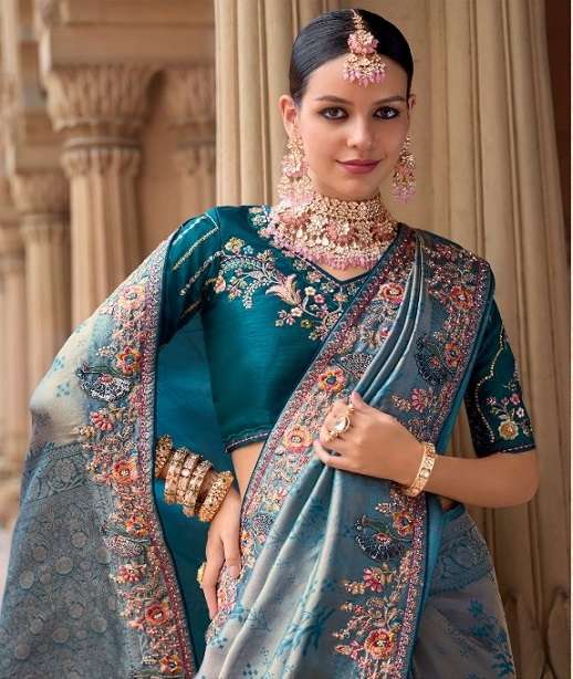 DESIGNER FANCY WEDDING PARTY WEAR INDIAN ORGANZA SILK SAREE COLLECTION SM MEEVA 1001-1007