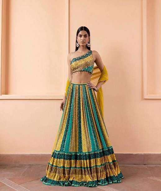 DESIGNER FANCY WEDDING PARTY WEAR INDIAN PRINTED GEORGETTE LEHENGA CHOLI WITH NET DUPATTA KB 1079