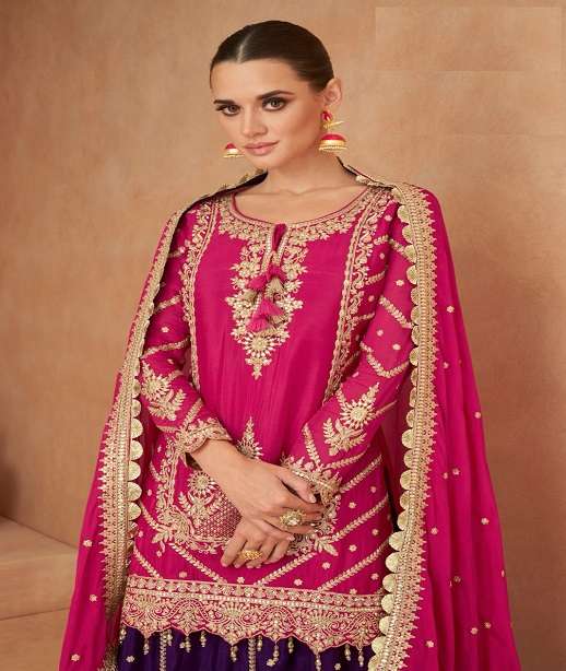 DESIGNER WEDDING PARTY WEAR CHINON SILK SKIRT STYLE SALWAR SUIT GL KHANAK 7471