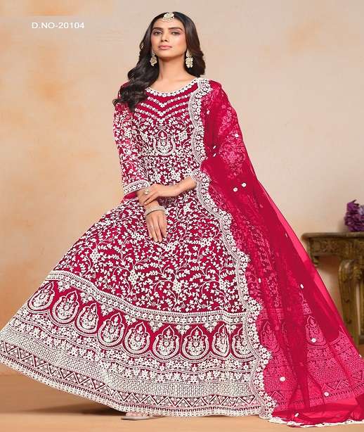 DESIGNER WEDDING PARTY WEAR HEAVY NET ANARKALI SALWAR SUIT GOWN ANY 20101-20104