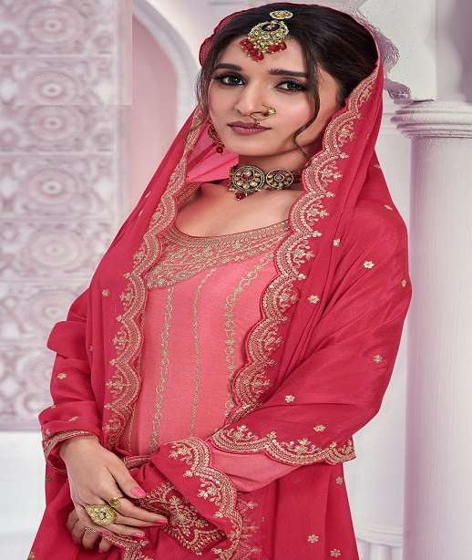 INDIAN DESIGNER FANCY WEDDING PARTY WEAR HEAVY CHINON PALLAZO SHARARA SALWAR SUIT 69541-69546