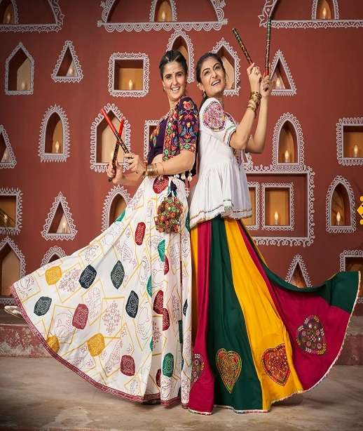 READY TO WEAR NAVRATRI RAYON COTTON LEHENGA CUM JACKETL EHENGA MIRROR WORK CHOLI KF RAAS 2461-2464