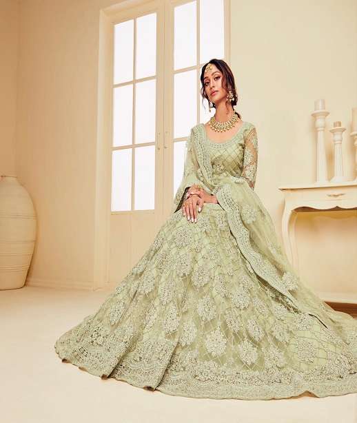 DESIGNER FANCY WEDDING PARTY WEAR INDIAN HEAVY NET LEHENGA CHOLI WITH DUPATTA ALZ 1001-1004