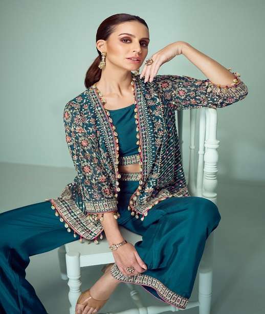 DESIGNER WEDDING PARTY WEAR CHINON KOTI PLAZZO STYLE KOTI SUIT GL MARIYAM 7506-7507