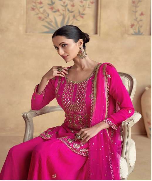 DESIGNER WEDDING PARTY WEAR HEAVY REAL CHINON SILK SHARARA SALWAR SUIT AF CHAKORI 10091-10094