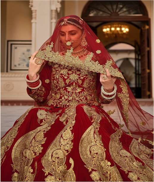 DESIGNER FANCY WEDDING PARTY WEAR INDIAN VELVET BRIDAL LEHENGA CHOLI WITH DUPATTA SENHORA 3075 COLOR