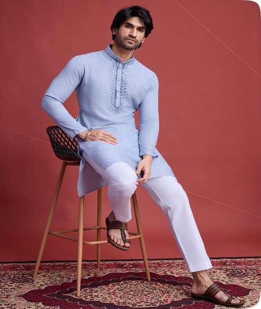 DESIGNER FANCY WEDDING PARTY WEAR HEAVY RAYON COTTON READYMADE MENS INDIAN KURTA KF 61011-61014