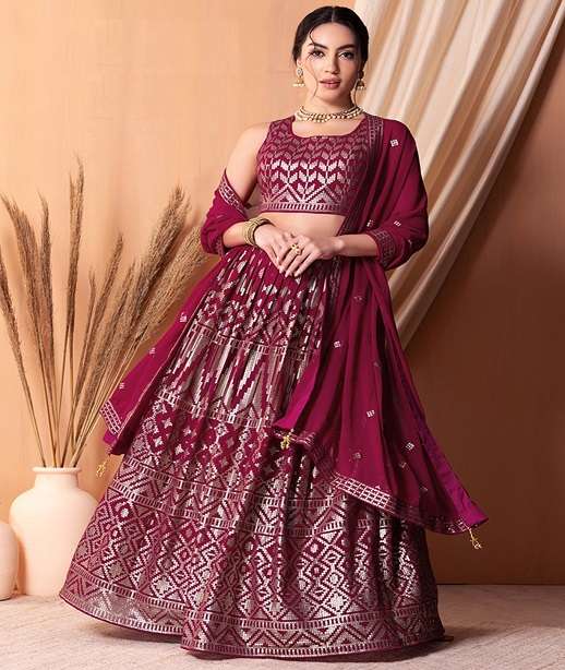 DESIGNER FANCY WEDDING PARTY WEAR INDIAN GEORGETTE LEHENGA CHOLI WITH DUPATTA ZC 15088-15117