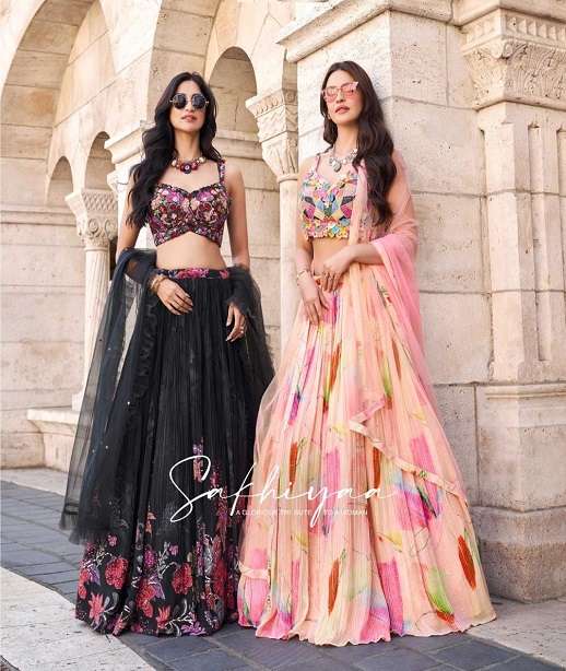 DESIGNER CHINON SILK FABRIC PARTY CUM WEDDING WEAR LEHENGAS SY SAKHIYAA 5706-5708