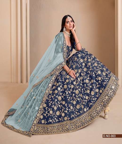 DESIGNER FANCY PARTY WEDDING BRIDAL WEAR SILK LEHENGA MEHVISH 901-904