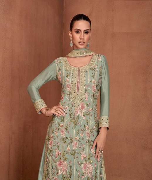 DESIGNER FANCY REAL CHINON SHARARA PALAZZO SALWAR SUIT NEW COLLECTION JG 7478 COLOR