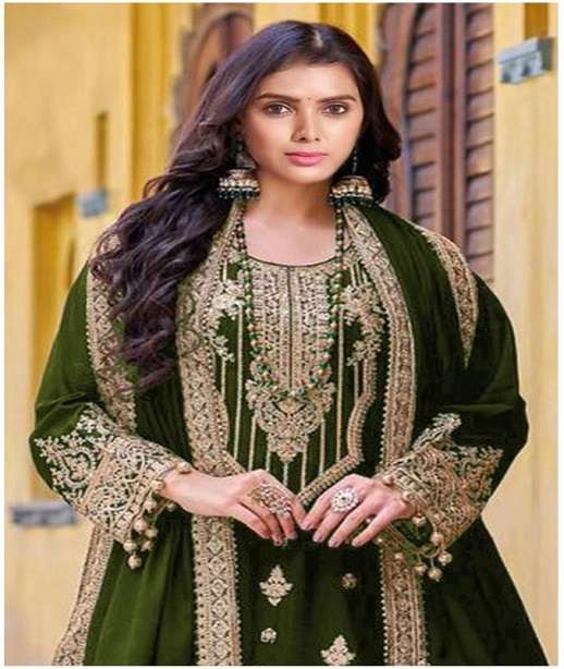 DESIGNER FANCY WEDDING PARTY WEAR PAKISTANI PREMIUM VISCOSE VELVET SALWAR SUIT SHF 1153 COLOR