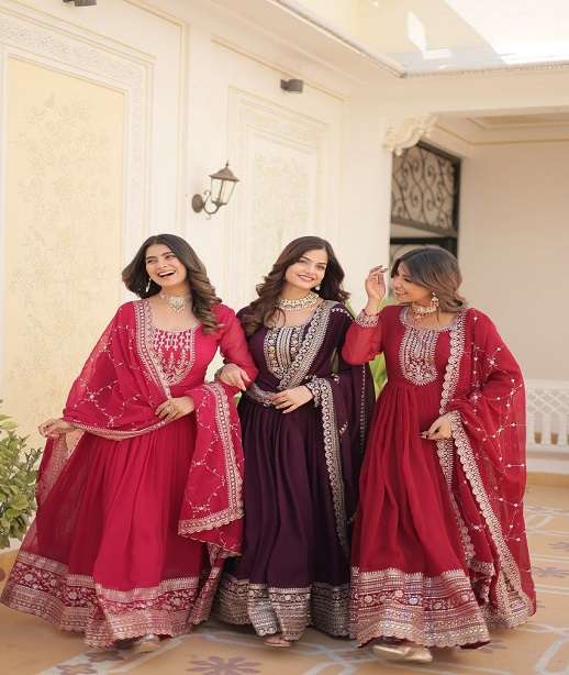 DESIGNER WEDDING PARTY WEAR HEAVY BLOMMING GEORGETTE ANARKALI SALWAR SUIT GOWN 9179 COLOR