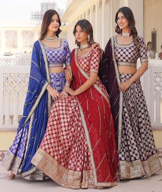 INDIAN DESIGNER BOLLYWOOD WEDDING PARTY WEAR VISCOSE JAQUARD LEHENGA CHOLI LW 7100 COLOR