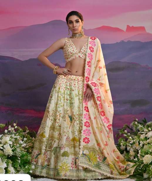 DESIGNER FANCY WEDDING PART WEAR GAAJI RUSSIAN SILK LEHENGA CHOLI WITH GOTA PATTI AND SEQUENCE WORK SM SHLOKA 1005-1012