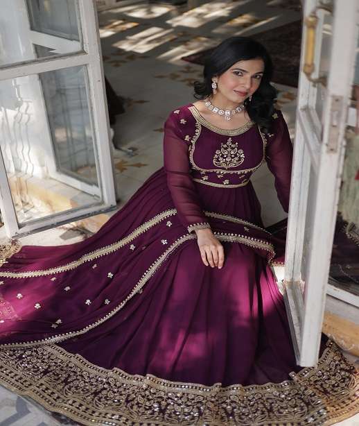 DESIGNER FANCY WEDDING PARTY WEAR FAUX GEORGETTE ANARKALI GOWN SALWAR SUIT PC 9218 COLOR