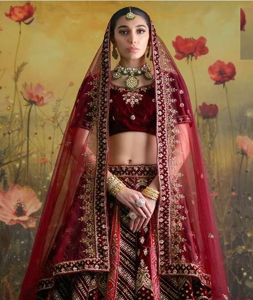 DESIGNER FANCY WEDDING PARTY WEAR HEAVY BRIDAL WEDDING VELVET LEHENGA CHOLI SM SHLOKA 1001-1004