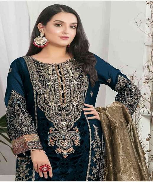 DESIGNER WEDDING PARTY WEAR STRAIGHT PAKISTANI VELVET SALWAR SUIT JG 5163 COLOR