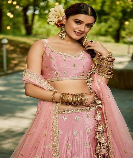 DESIGNER BOLLYWOOD BRIDAL WEDDING PARTY WEAR HAND WORK CHIFFON LEHENGA CHOLI NT 6133 COLOR