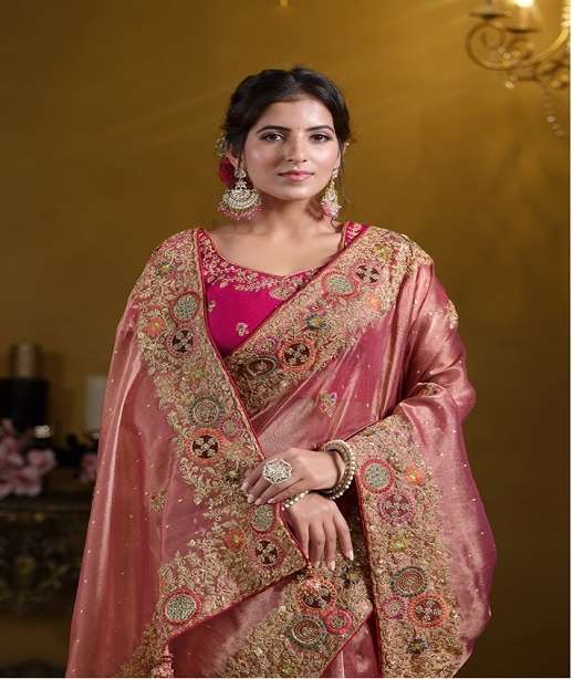 DESIGNER FANCY WEDDING PARTY WEAR ORGNAZA SILK HEAVY SAREE WITH HEAVY HAND WORK NVN RAJASVI 25002-25010